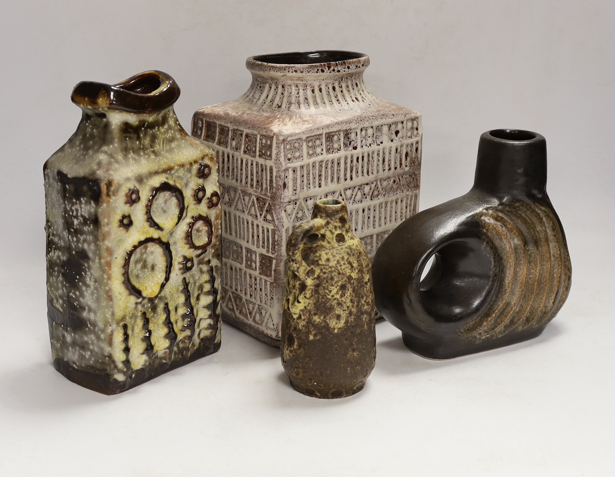 Four West German pottery items including a Bay vase, a Carstens vase etc., tallest 21cm